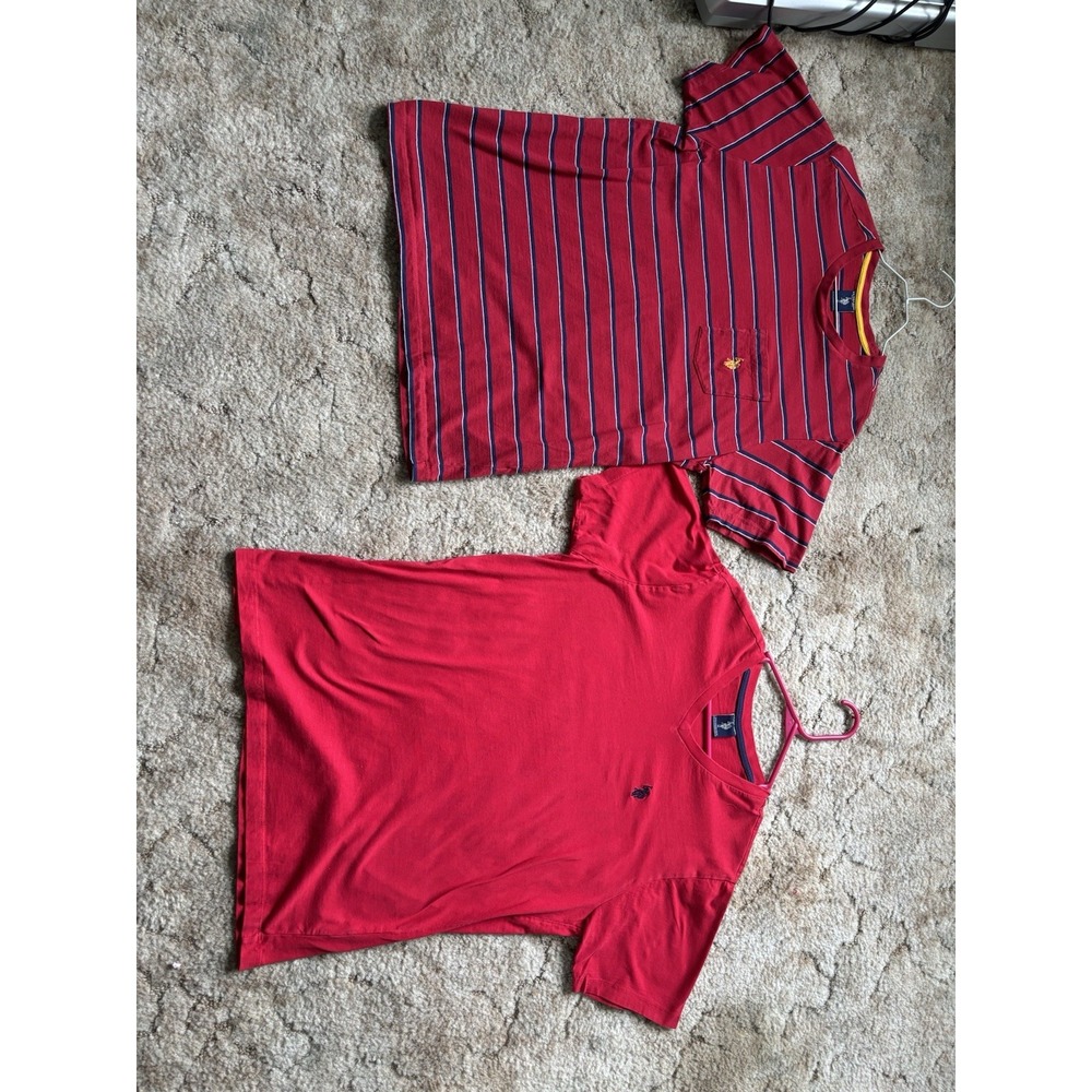 US Polo Assn Shirt Mens M Red Good Striped Crew V-Neck Tee Lot 2pk